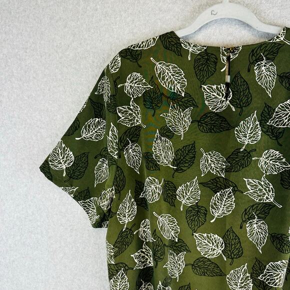 Vtg Bonworth Womans Large Petite Floral Blouse Shirt Short Sleeve Green - Picture 7 of 10